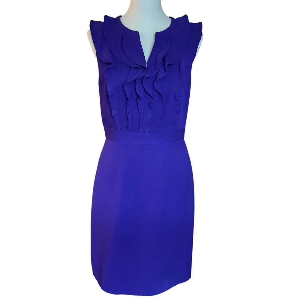 Tory Burch Purple Ruffle Pintuck Sleeveless Sheath Dress Size 6